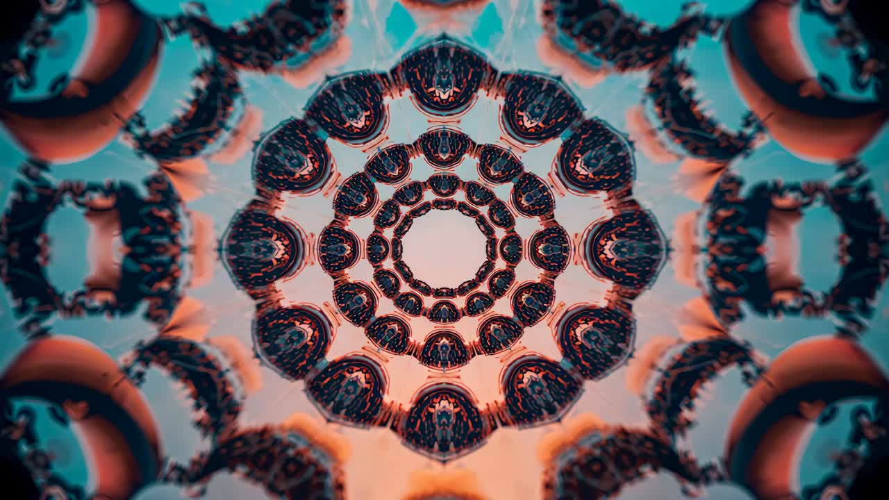 Opening ring of sphere nodes receding as bands expanding with diamond cutouts in abstract tunnel