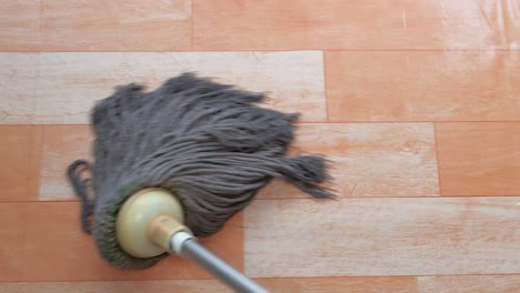 cleaning a wooden floor with a mop