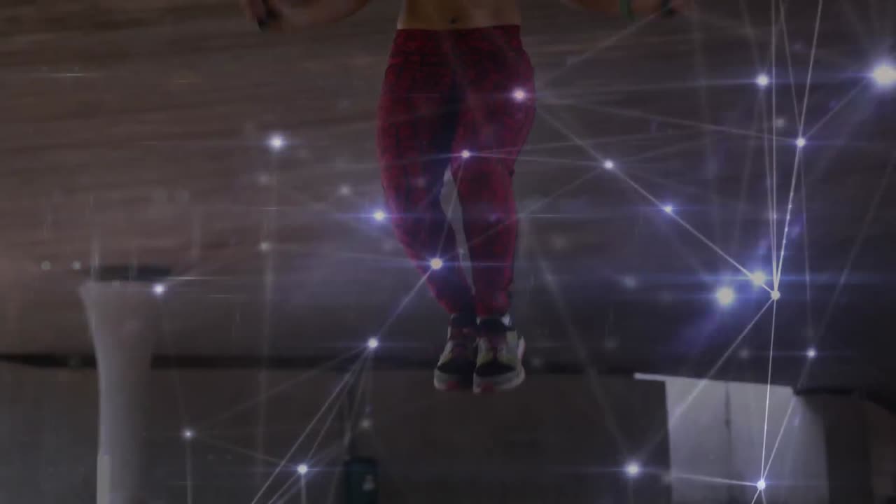 animación de la red de conexiones sobre mujeres que hacen ejercicio al aire libre