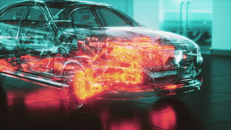 coche transparente con motor en el laboratorio