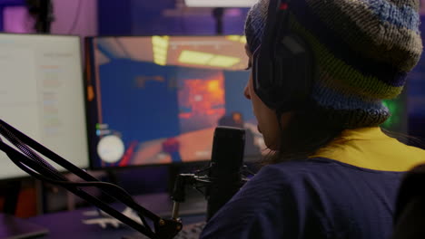 close-up of streamer wearing professional gaming headphones