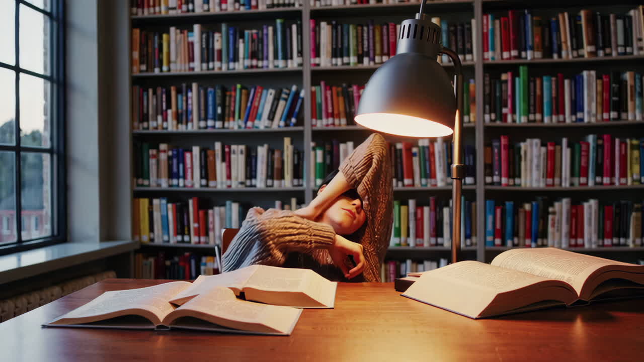 도서관에서 공부하는 학생