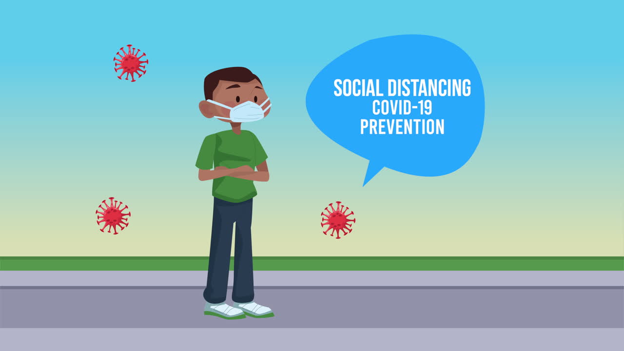 afro man with social distancing covid19 prevention message campaign