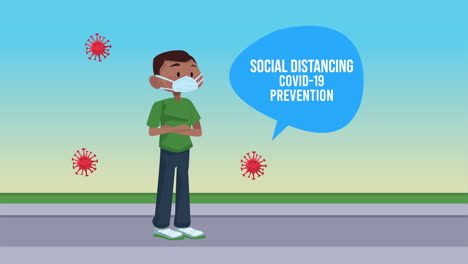 afro man with social distancing covid19 prevention message campaign