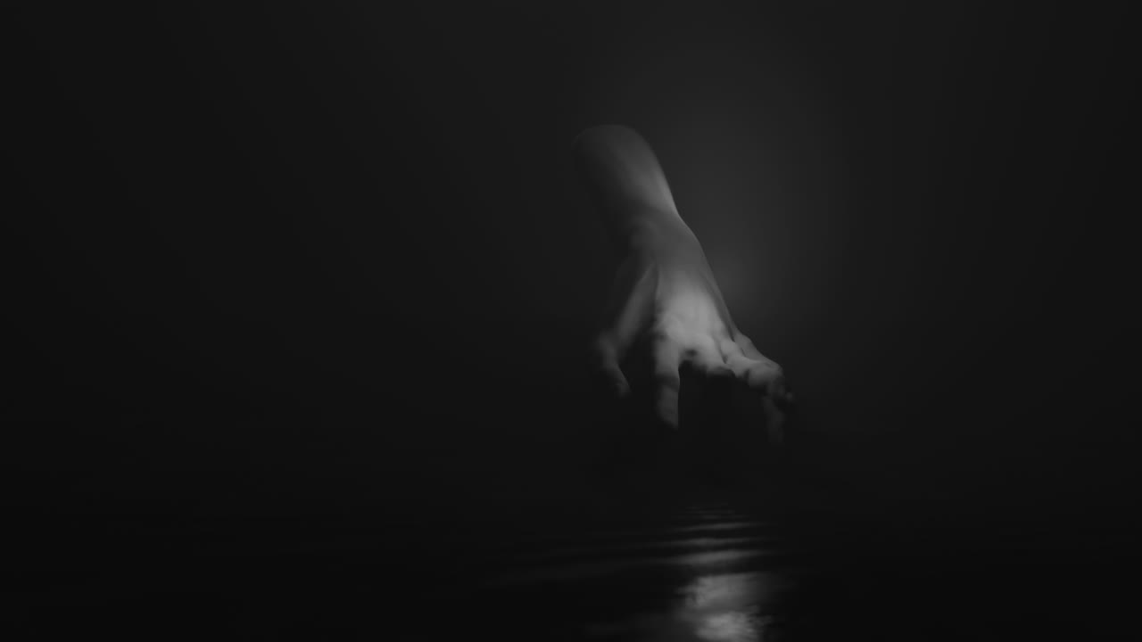 animación de la mano caminando en el espacio oscuro