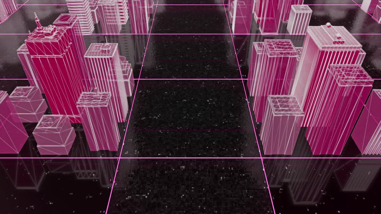 미래의 와이어 프레임 도시 풍경