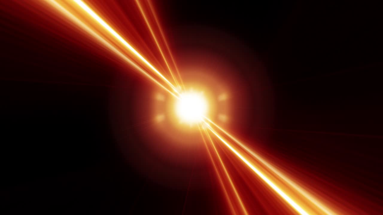 Bright glowing radial futuristic optical flare light animation. 4K 3D render seamless loop Sci-Fi technological glow spotlight motion flare Fractal motion graphics VFX design element. VJ loop stage.