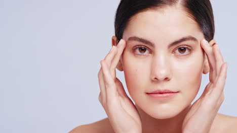 Cuidado-De-La-Piel,-Belleza-Y-Rostro-De-Una-Mujer-Con-Natural