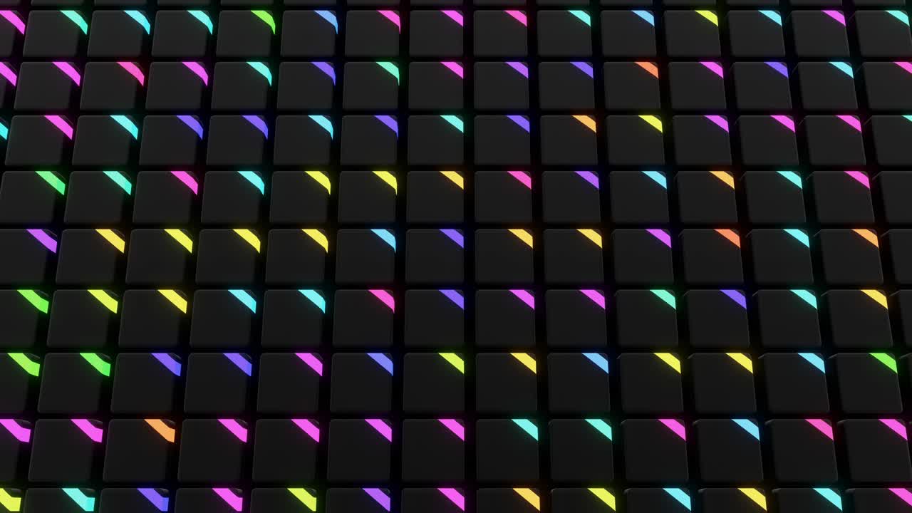 4k abstract loop background with cubes lined up in rows on a plane, neon lighting of cubes, smooth cyclized animation. Bg for festive show or holiday events, music videos, VJ loop for night clubs.