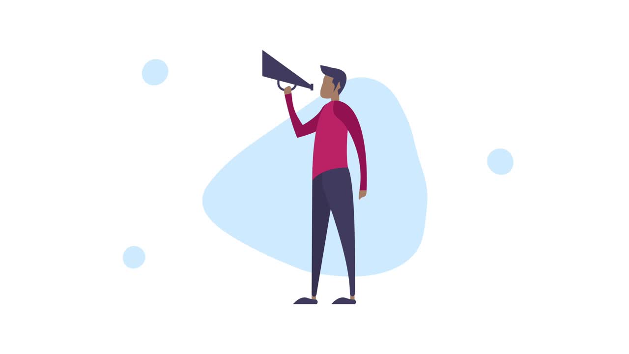 coaching animation with man using megaphone