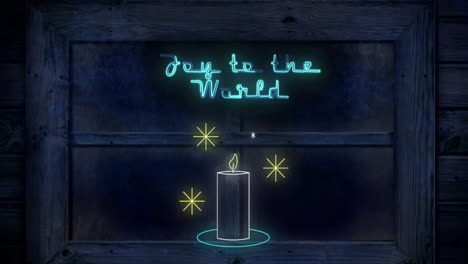 animazione di gioia per il mondo testo a natale sopra candela e finestra