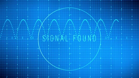 An animation loop of a blue electronic interface continuously scanning and reporting status while plotting the found signal on the monitor screen