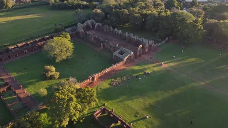 aerial view of the ruins of san ignacio, argentina at golden hour