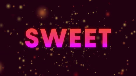 sweet text animation over glowing particles on dark background