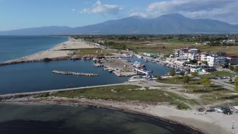 the fishing port of paralia katerini, greece, with the olympus mount in the background.