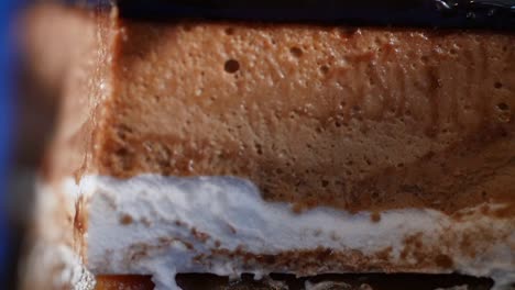close-up of a decadent chocolate cake slice
