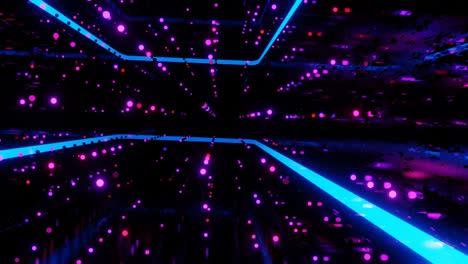 abstract festive bg with bright reflection. vj loop neon room. mirror room with neon light.dark room disco lights. seamless looped bg with neon light. night club bright neon style bg