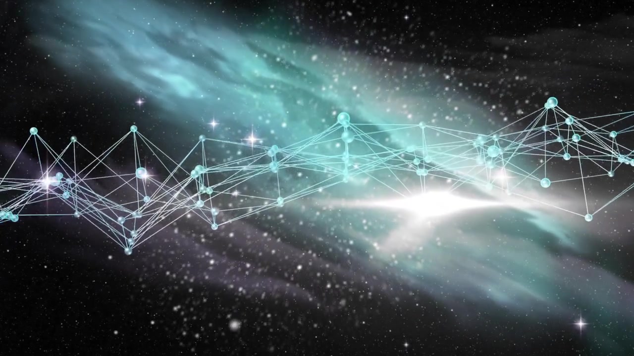 Conexão de Rede Digital Flutuando Sobre Fundo Abstrato de Nebulosa