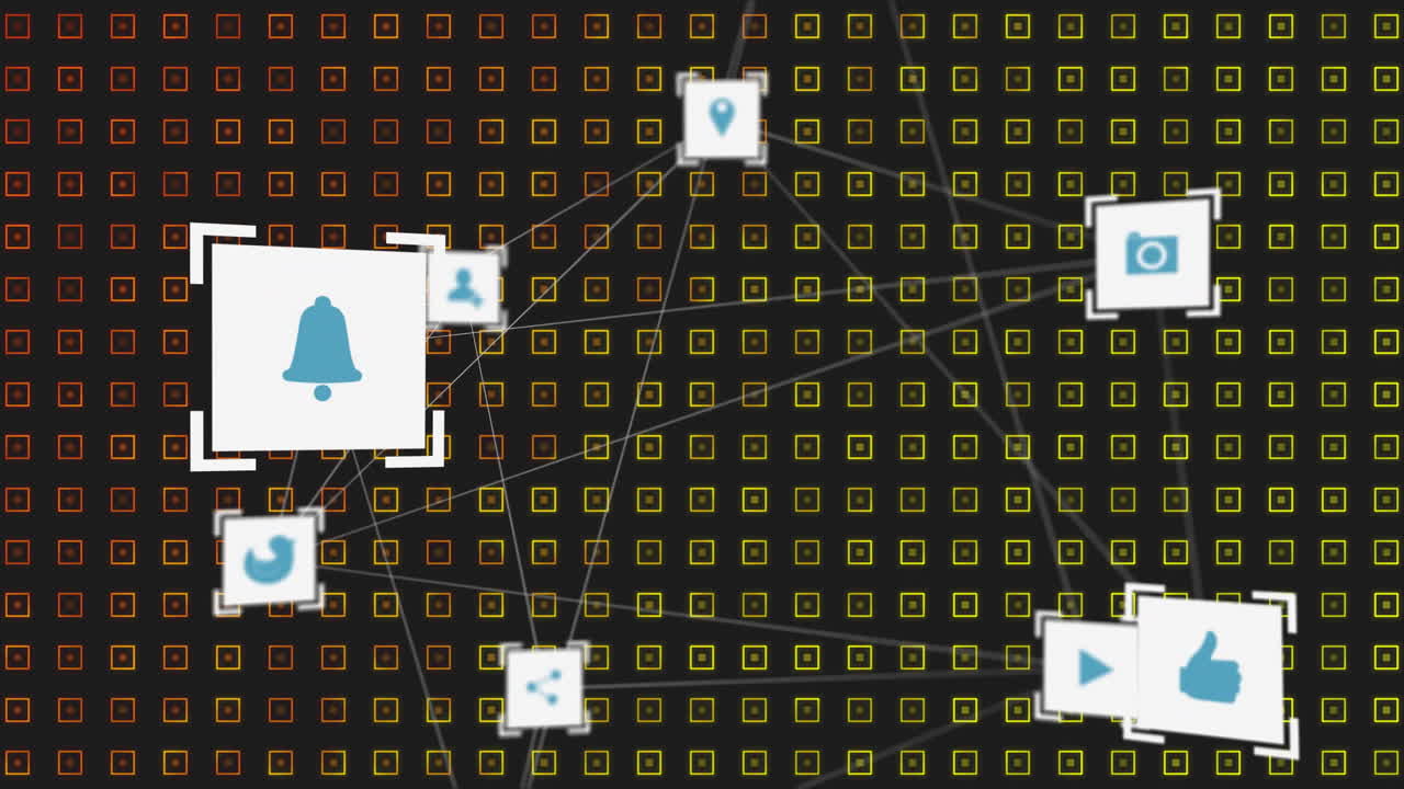 Animation of network of connections with icons over patterned background