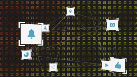 animación de la red de conexiones con iconos sobre un fondo con patrones