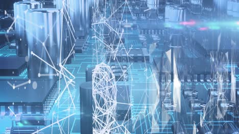 animation of data processing on glowing computer circuit board