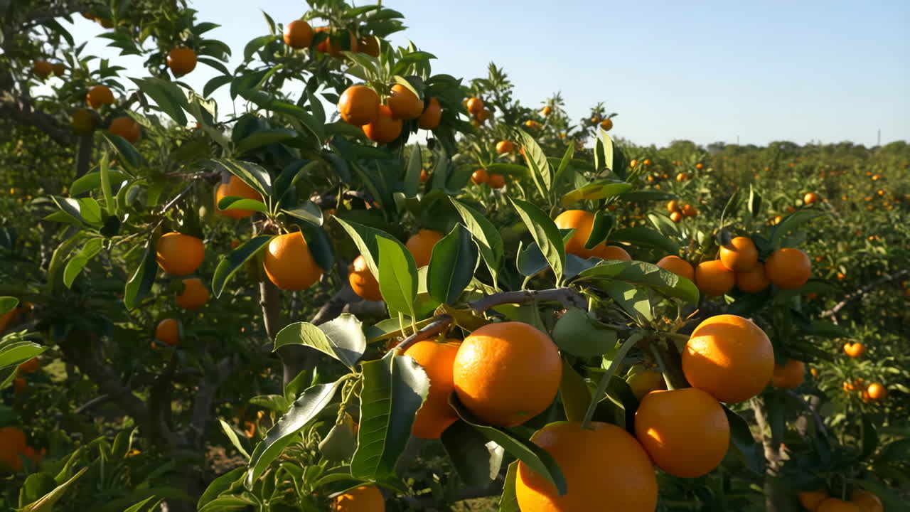 Rigoglioso aranceto con frutti maturi