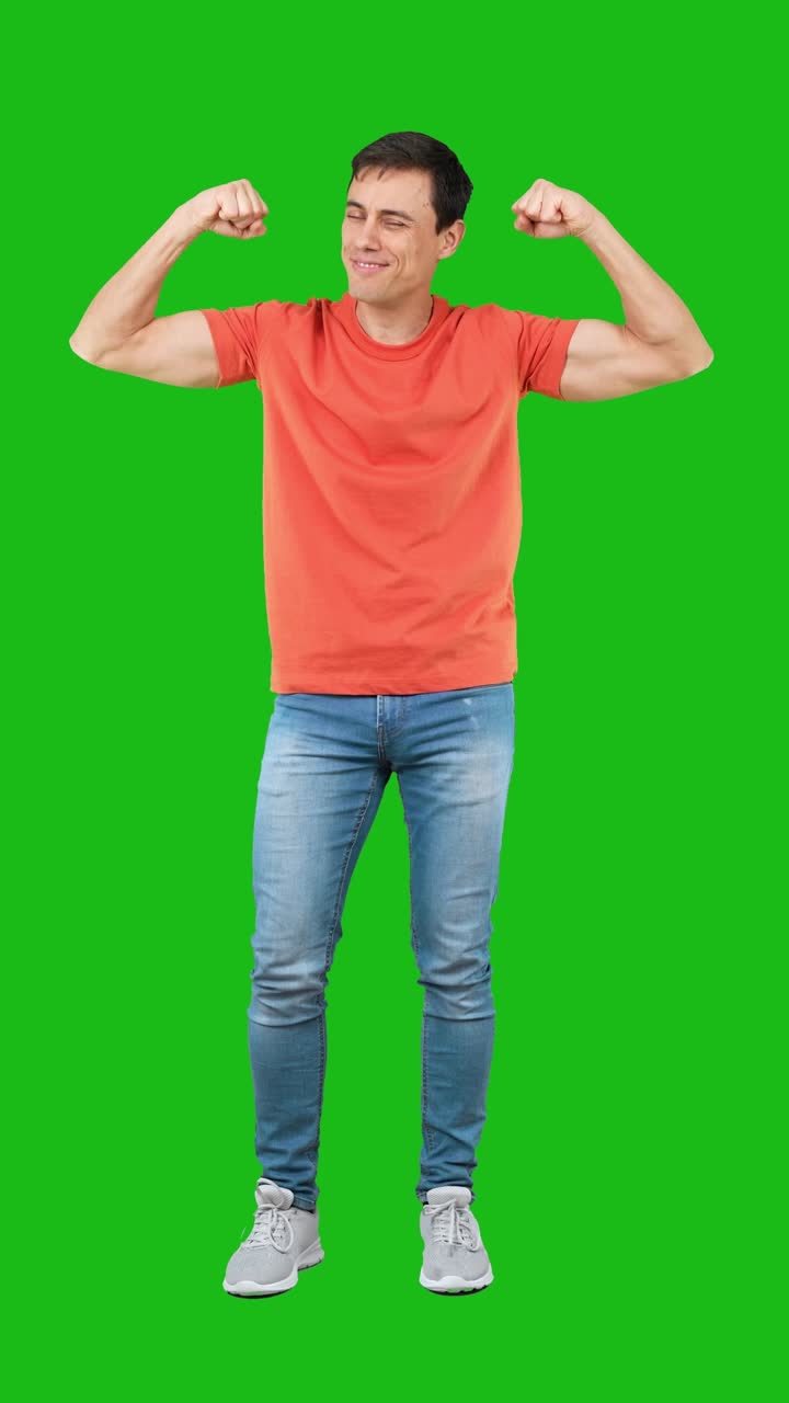 Young Man Posing and Expressing on Green Screen