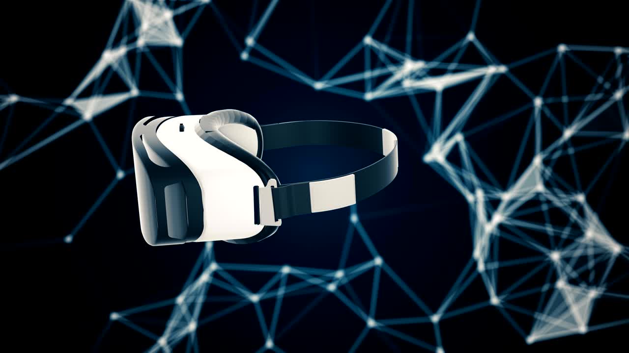 animación de auriculares vr voladores con superficie brillante. animación de bucle sin costuras.