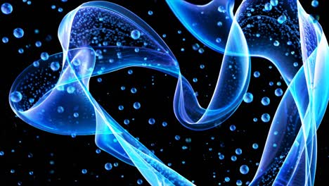 dynamic video concept of swirling blue light waves and particles on a black background