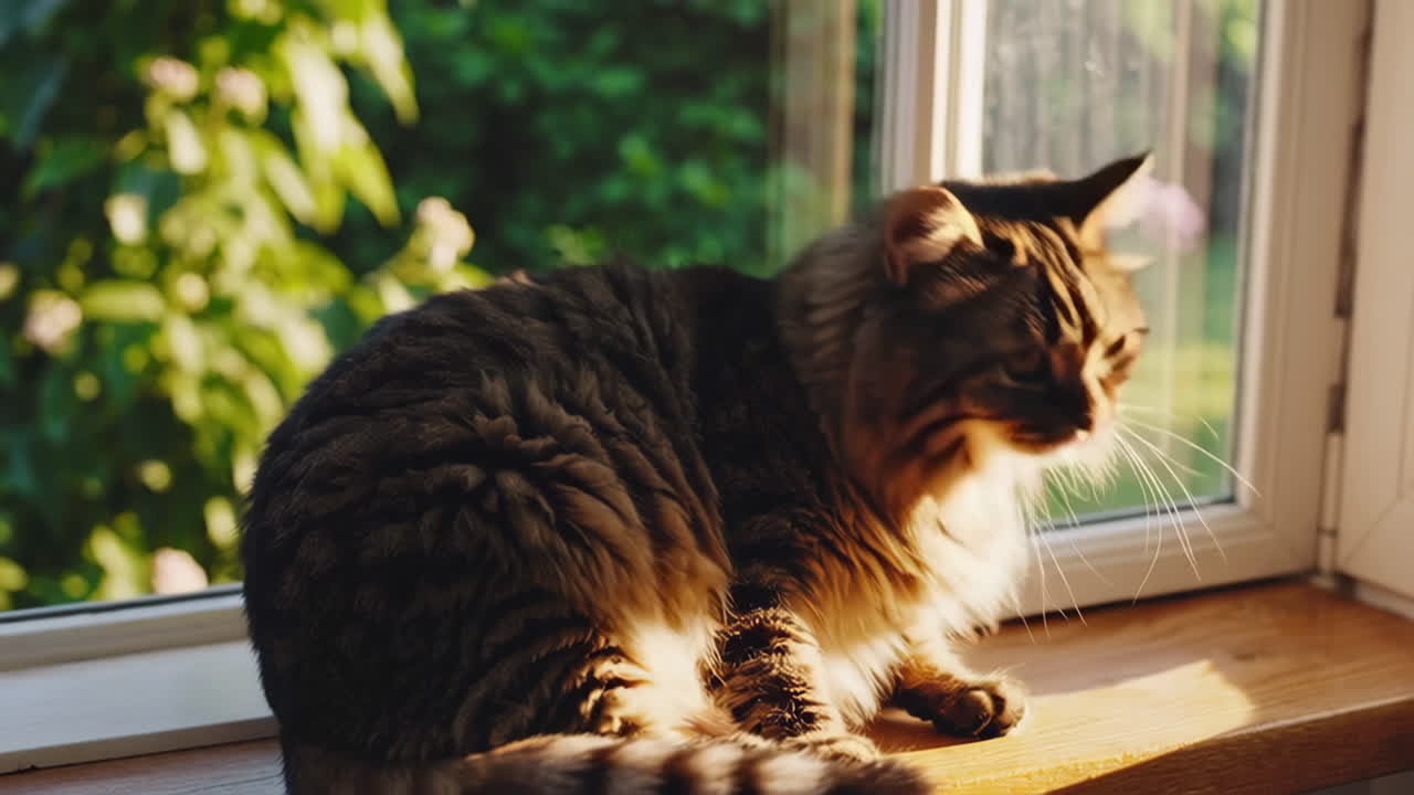 Cat resting on windowsill in sunlight