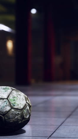 close up of old soccer ball on the floor