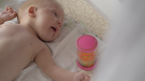 two months baby and rattle-box toy