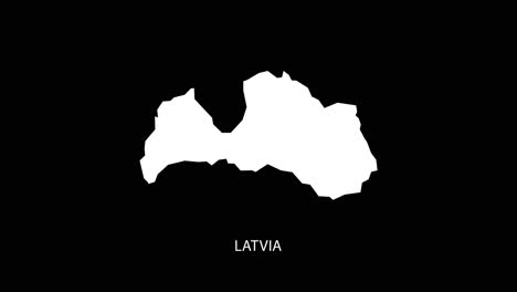 digital revealing and zooming in on latvia country map alpha video with country name revealing background | latvia country map and title revealing alpha video for editing template conceptual