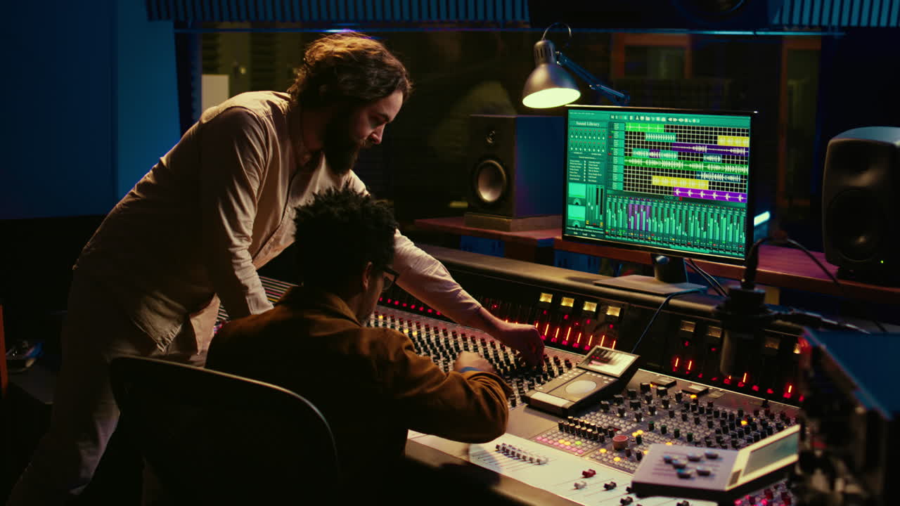 음악가와 오디오 기술자의 다양한 팀이 히트 곡을 만들고 있습니다.