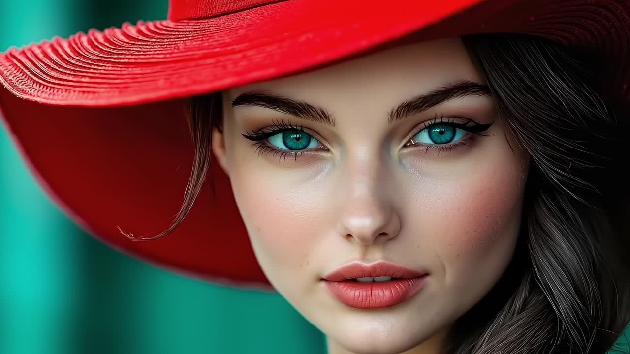 빨간 모자를 입은 파란 눈의 여자