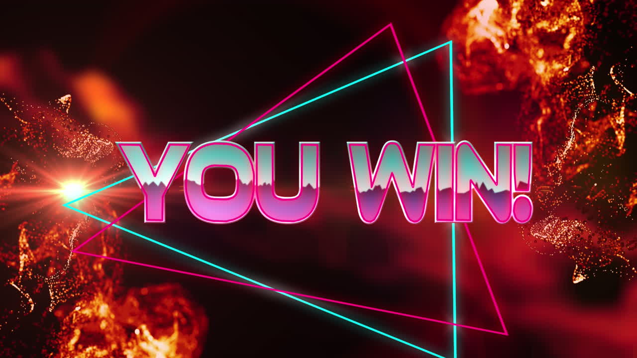 빛나는 네온 선과 입자 위에서 텍스트를 이기는 애니메이션