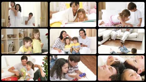 Montage-of-cheerful-families-playing-at-home