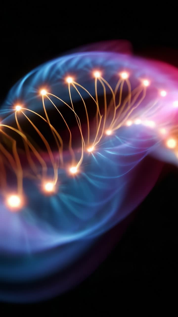 Un’immagine ipnotica di vivaci colori fluenti e connessioni luminose, che illustra l'interazione dinamica di luce ed energia in un'accattivante forma astratta