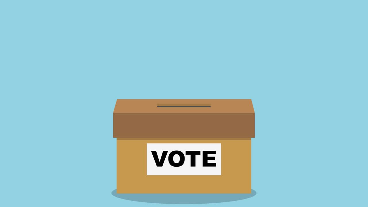 animación gráfica: votación electoral, puesta de la boleta en la caja de votación (bucle 4k)