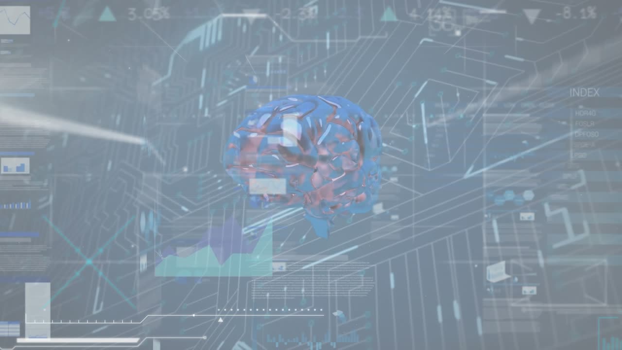 Animation of data processing over moving brain
