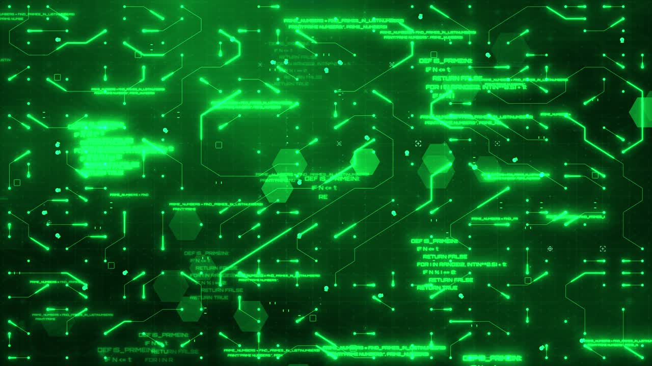 Green Circuitry Matrix: Futuristic Tech Animation with Digital Lines, Neon Glow, and Artificial Intelligence Concept