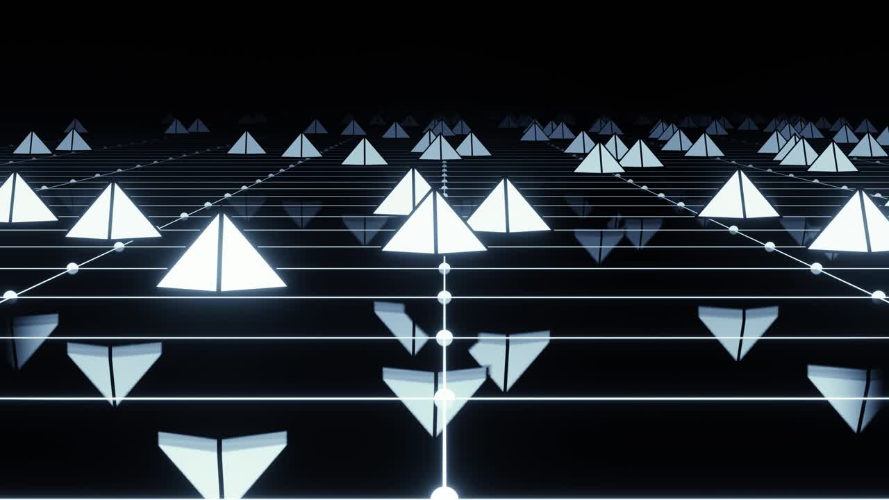 평면 위에서 부드럽게 떠다니는 하 빛나는 피라미드, 당신의 아름다운 비디오를위한 vj 루프 애니메이션, 성공적인 창의성을 기원합니다!