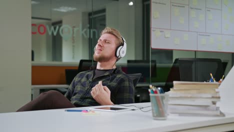 a young man listening to music indoors