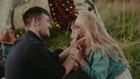 modern rustic couple laughing and smiling while embracing outdoors 6