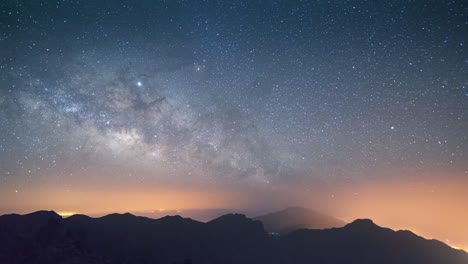 timelapse of the milky way rising in the clear sky of la palma island, canary islands, spain