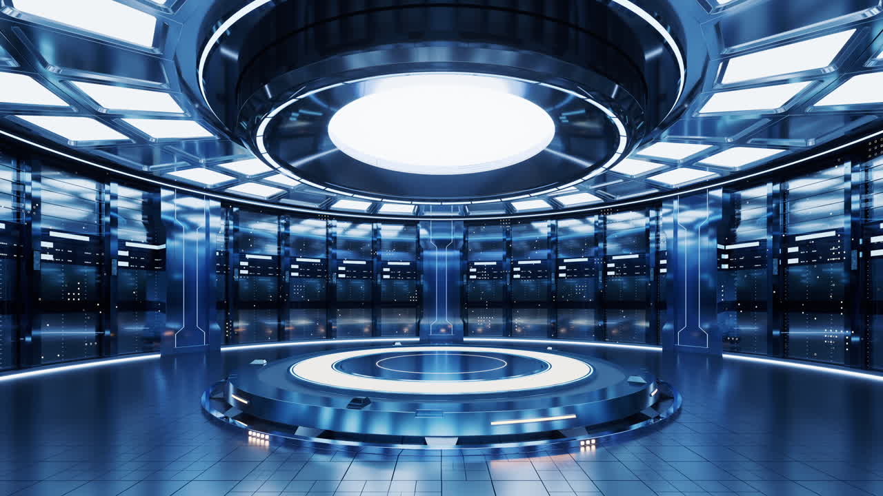 랙 및 데이터 센터, 빅 데이터 및 클라우드 컴퓨팅 개념, 3d 렌더링