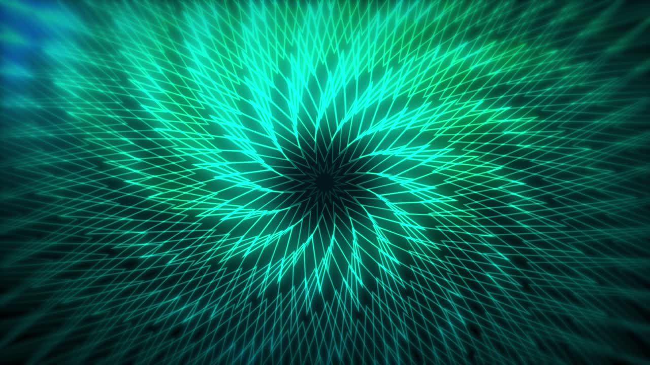 Star geometric pattern neon shapes waves 3D animation motion graphics on dark background neon lines grid tunnel portal lighting glowing illusion teal cyan turquoise