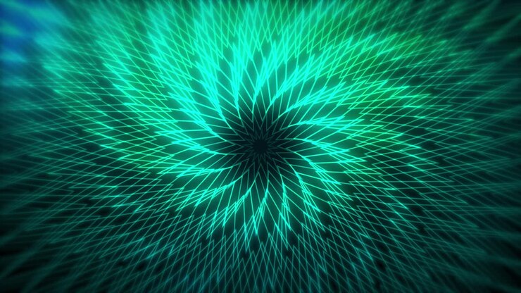 Star geometric pattern neon shapes waves 3D animation motion graphics on dark background neon lines grid tunnel portal lighting glowing illusion teal cyan turquoise