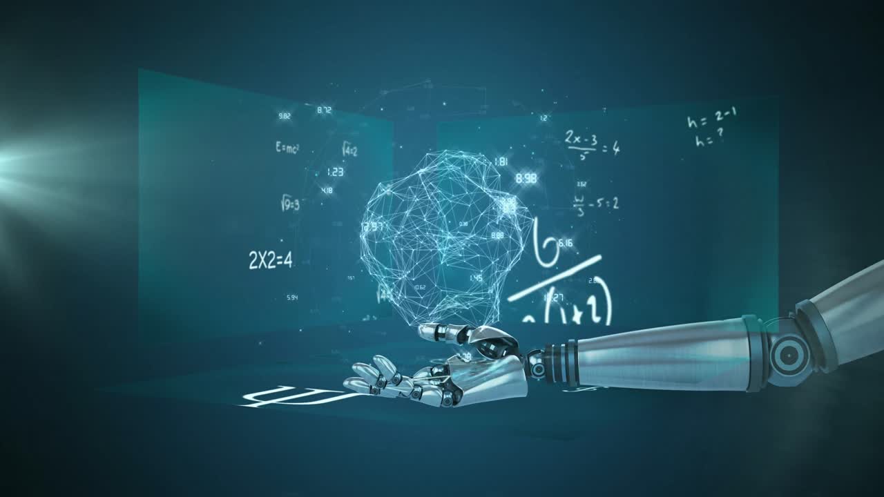 수학 방정식이 있는 화면에 대한 로 ⁇  손을 통해 연결 네트워크의 지구