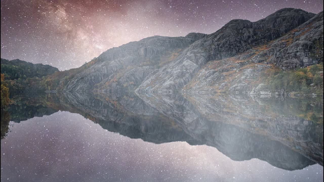 Lake and Mountains with Starry Sky and Comet